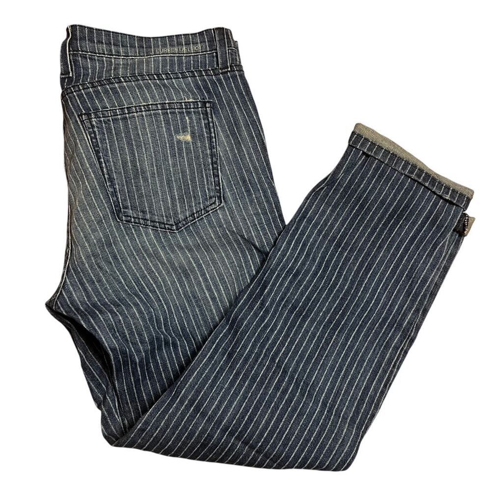 Current Elliott The Fling Indigo Pinstripe Destroy Boyfriend Jeans Size 28